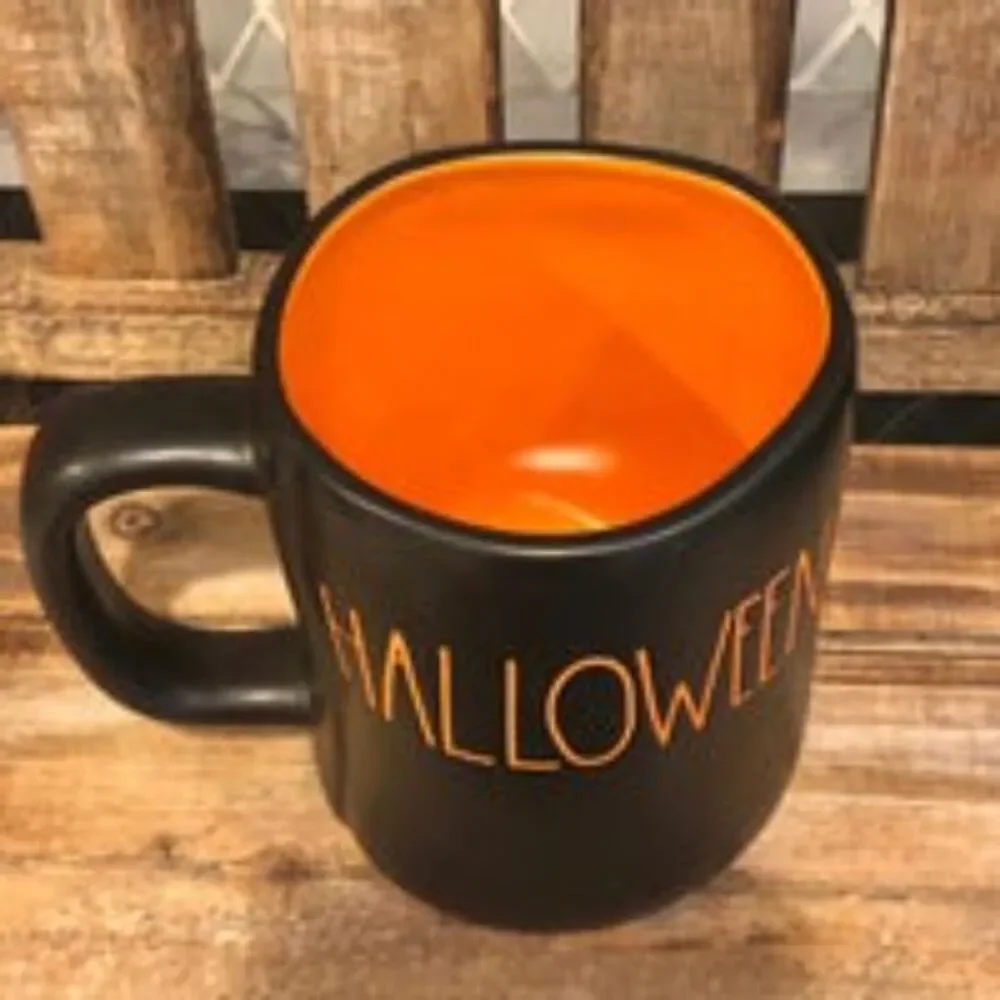 Rae Dunn Double Sided HAPPY HALLOWEEN Mug Black Orange